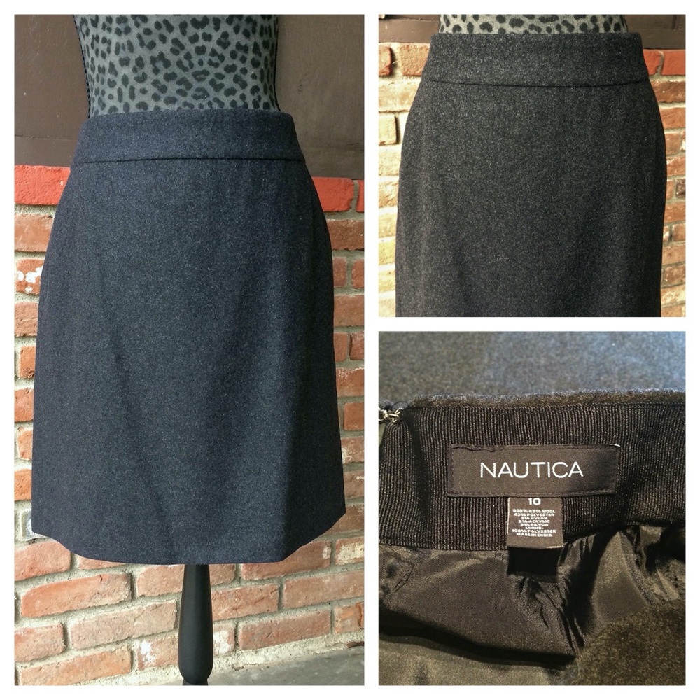 Nautica Dark Gray Wool Pencil Skirt - Size 10